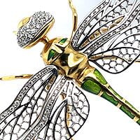 Bucherer Dragonfly Brooch with Diamonds in 18 Karat Yellow and White Gold