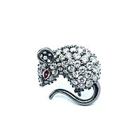 Cute Diamond Mouse Brooch in 18 Karat Blackened White Gold