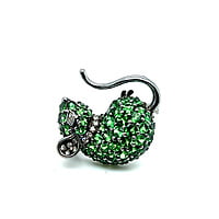 Cute Tsavorite Mouse Brooch in 18 Karat Blackened White Gold