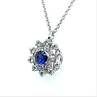 Adorable Snowflake Pendant in 18K White Gold with Natural Sapphire and Diamonds
