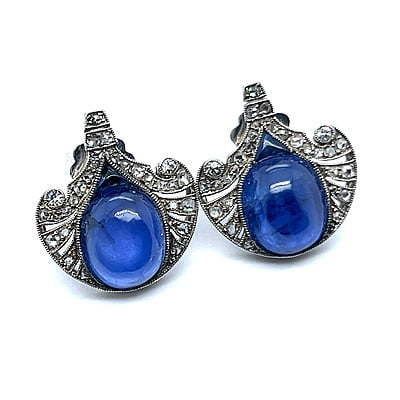 Unique Earrings with Unheated Burmese Sapphires in Platinum