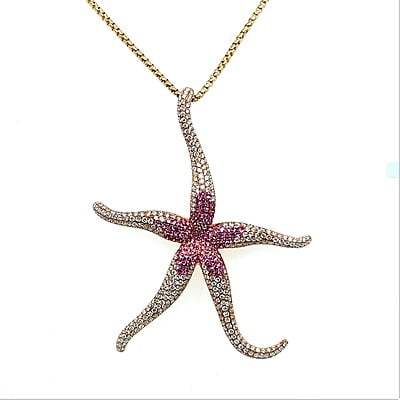 Pink Sapphire and Diamond Sea Star Necklace in 18 Karat Rose Gold