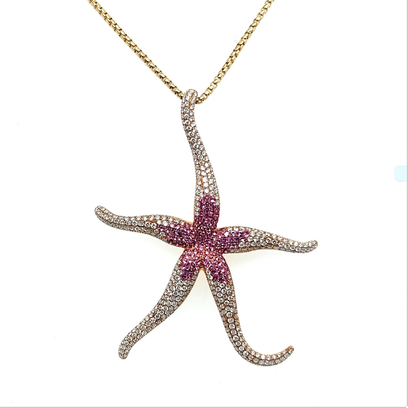 Pink Sapphire and Diamond Sea Star Necklace in 18 Karat Rose Gold