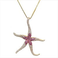 Pink Sapphire and Diamond Sea Star Necklace in 18 Karat Rose Gold