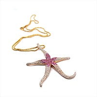 Pink Sapphire and Diamond Sea Star Necklace in 18 Karat Rose Gold