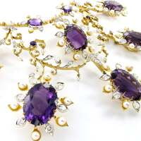 Spectacular Amethyst, Diamond and Pearl Suite in Yellow and White Gold Spectacular Amethyst, Diamond and Pearl Suite in Yellow and White Gold