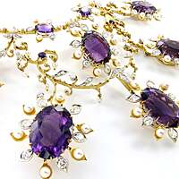 Spectacular Amethyst, Diamond and Pearl Suite in Yellow and White Gold Spectacular Amethyst, Diamond and Pearl Suite in Yellow and White Gold