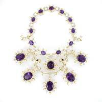 Spectacular Amethyst, Diamond and Pearl Suite in Yellow and White Gold Spectacular Amethyst, Diamond and Pearl Suite in Yellow and White Gold