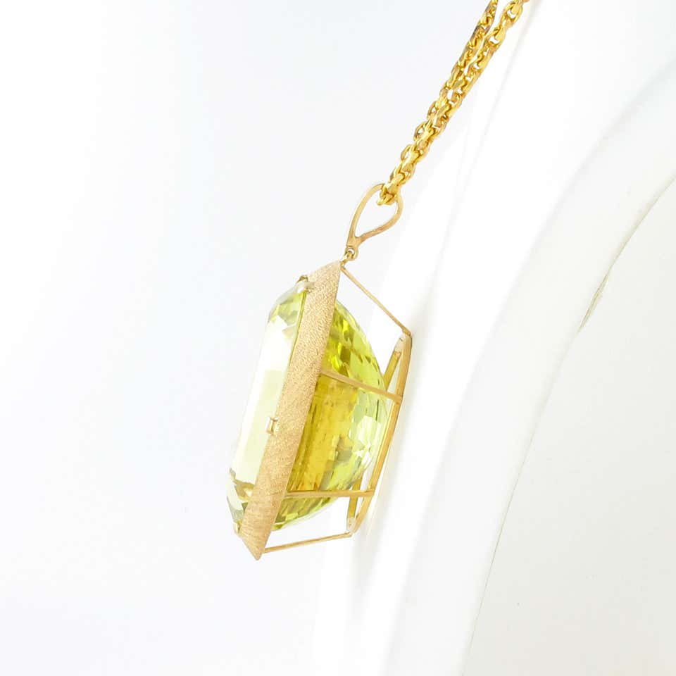 Massive Lemonquarz Pendant Necklace in Yellow Gold 750