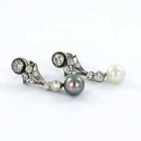 Art Deco Certified Natural Pearls and Diamond Platinum Drop Earrings