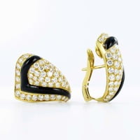 Pair of 18 Karat Gold, Black Chalcedony Diamond Earclips