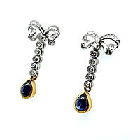 Lovely Diamond and Sapphire Bow-Earrings in Yellow Gold and Platinum