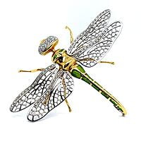 Bucherer Dragonfly Brooch with Diamonds in 18 Karat Yellow and White Gold