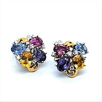Playful Multi-Colored Sapphire Earrings in 18 Karat White and Yellow Gold