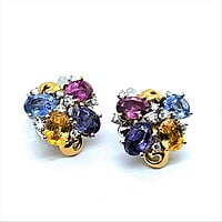 Playful Multi-Colored Sapphire Earrings in 18 Karat White and Yellow Gold Playful Multi-Colored Sapphire Earrings in 18 Karat White and Yellow Gold
