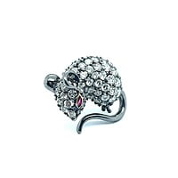 Cute Diamond Mouse Brooch in 18 Karat Blackened White Gold