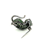 Cute Tsavorite Mouse Brooch in 18 Karat Blackened White Gold