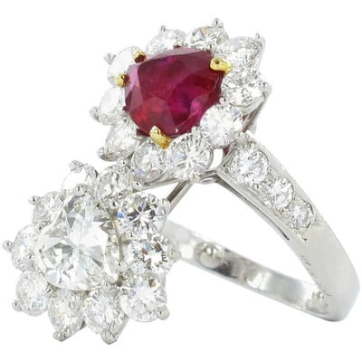 Gübelin Report Burma Ruby Diamond Toi et Moi Platinum Ring