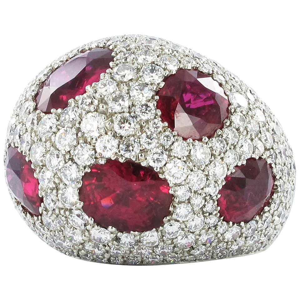 Certified Ruby and Diamond Platinum Cocktail Ring