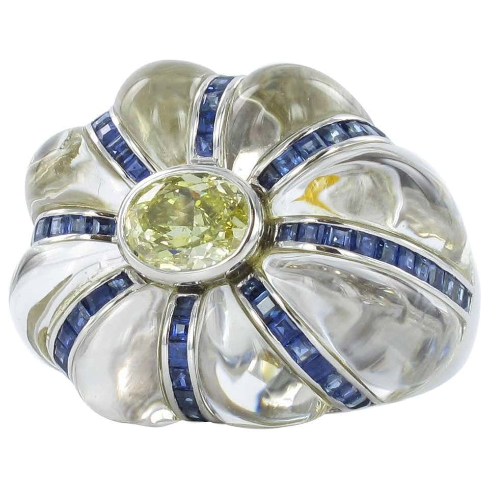 Gübelin Rock Crystal and GIA Certified Fancy Colored Diamond Ring Gübelin Rock Crystal and GIA Certified Fancy Colored Diamond Ring