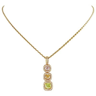 GIA Certified Fancy Color Diamond Gold Necklace