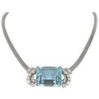 Aquamarine and Diamond Gold Necklace