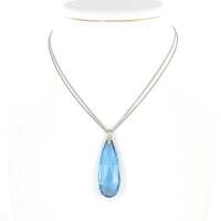 Aquamarine Briolette and Diamond Necklace in 18 Karat White Gold