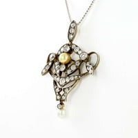 Antique Diamond and Natural Pearl Pendant Silver on Gold