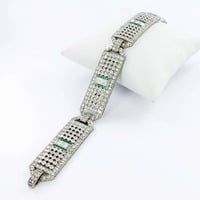 Magnificent Emerald and Diamond Platinum Art Deco Bracelet