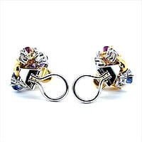 Playful Multi-Colored Sapphire Earrings in 18 Karat White and Yellow Gold Playful Multi-Colored Sapphire Earrings in 18 Karat White and Yellow Gold