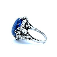 Alluring Sapphire Ring in Platinum with Old Cut Diamonds