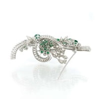 Emerald And Diamond Brooch in Platinum 950 Emerald And Diamond Brooch in Platinum 950