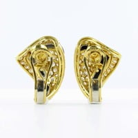 Pair of 18 Karat Gold, Black Chalcedony Diamond Earclips