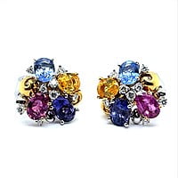 Playful Multi-Colored Sapphire Earrings in 18 Karat White and Yellow Gold