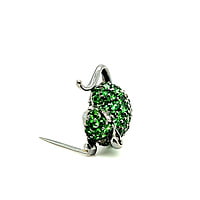 Cute Tsavorite Mouse Brooch in 18 Karat Blackened White Gold