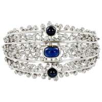 Decorative Sapphire and Diamond Bangle in White Gold 18 Karat