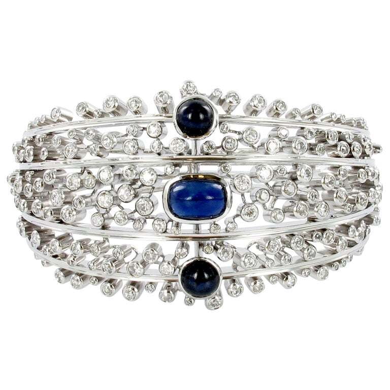 Decorative Sapphire and Diamond Bangle in White Gold 18 Karat Decorative Sapphire and Diamond Bangle in White Gold 18 Karat