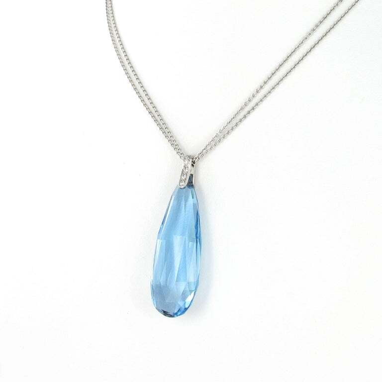 Aquamarine Briolette and Diamond Necklace in 18 Karat White Gold