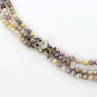 Spectacular 3-Strand Multicolored Natural Pearl Diamond Necklace