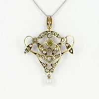 Antique Diamond and Natural Pearl Pendant Silver on Gold