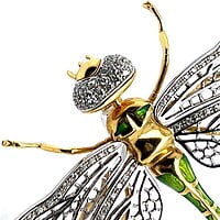 Bucherer Dragonfly Brooch with Diamonds in 18 Karat Yellow and White Gold