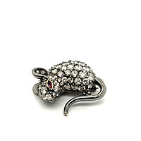 Cute Diamond Mouse Brooch in 18 Karat Blackened White Gold