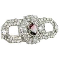 Art Deco Tourmaline and Diamond Platinum Brooch