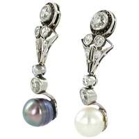 Art Deco Certified Natural Pearls and Diamond Platinum Drop Earrings