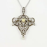 Antique Diamond and Natural Pearl Pendant Silver on Gold Antique Diamond and Natural Pearl Pendant Silver on Gold