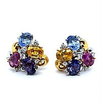 Playful Multi-Colored Sapphire Earrings in 18 Karat White and Yellow Gold