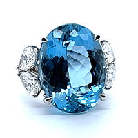 Aquamarine Ring with Diamonds in 14 Karat White Gold