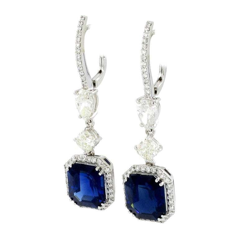 Sapphire and Diamond Drop Earrings in White Gold