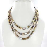 Spectacular 3-Strand Multicolored Natural Pearl Diamond Necklace