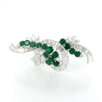 Emerald And Diamond Brooch in Platinum 950 Emerald And Diamond Brooch in Platinum 950